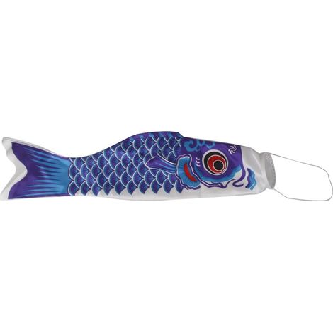 1 Manche à air Koi Nobori, Drapeau carpe en satin, Décoration extérieure jardin, Taille 70cm, Couleur bleue (1/5)