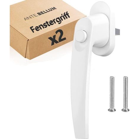 Poignée de fenêtre avec bouton poussoir pour plus de sécurité. Poignée de porte de terrasse en aluminium blanc avec goupille de 35 mm de long (RAL 9016, 2 pièces) (1/5)