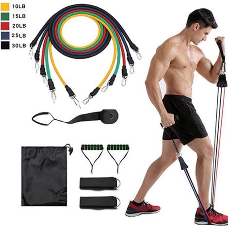 Fitnessbänder Widerstandsbänder Set, 11 Stück Gymnastikband Übungsbandset mit Türanker, Griffen, Knöchelriemen für Ganz-Körper-Workout Yoga Pilates