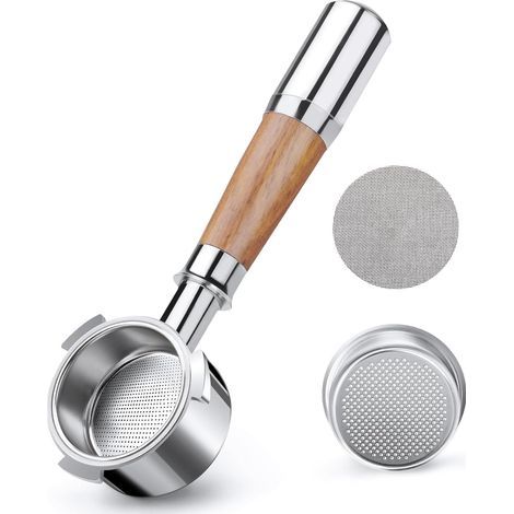 Bottomless 54mm Portafilter, Stainless Steel, Walnut Handle, 3 Ears, For Breville Machine (1/5)