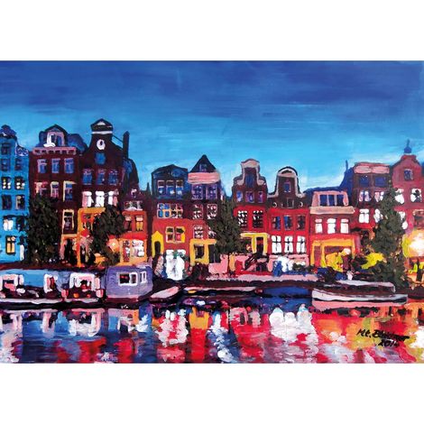 Tableau Amsterdam ville multicolore | Tableau moderne pour salon | Tableau sur toile original pour chambre adulte & couloir - 0,7 x 0,5 m (1/2)