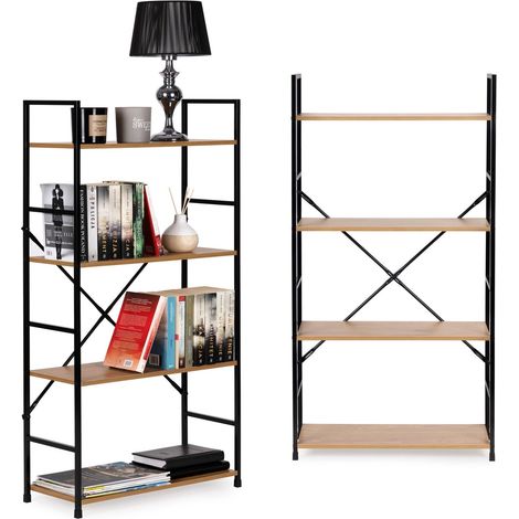 Estanteria ancha moderna de madera con 4 estantes loft