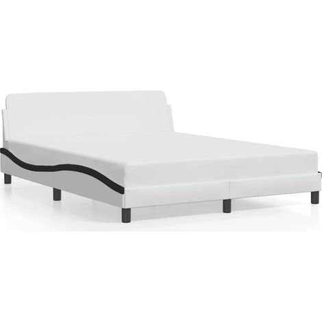 Lit double Lit adulte Cadre de lit Dover blanc et noir 160x200 cm similicuir (1/5)