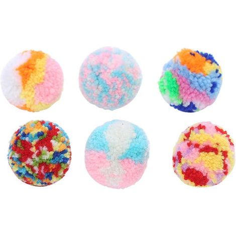 Set mit 5 kleinen Katzen-Pompons zum Spielen und Gestalten bunter Dekorationsobjekte (5 cm). (1/4)