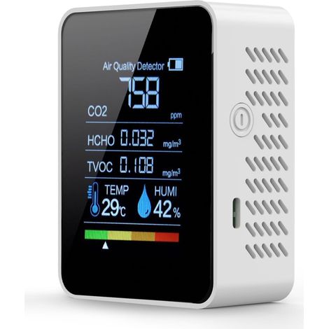 Moniteur intelligent 5 en 1 de qualité de l'air intérieur avec affichage LED couleur en temps réel du dioxyde de carbone. (1/5)