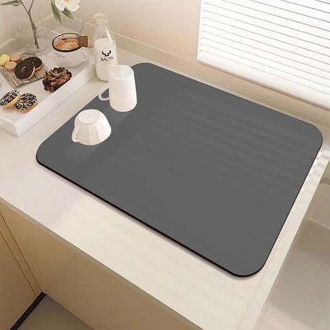 Tapis égouttoir de Cuisine, Tapis égouttoir à Vaisselle antidérapant, pour comptoir de Cuisine, Tapis à Boire pour Animaux de Compagnie(Gris foncé,30 x 40cm) (1/5)