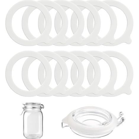 12 Pièces Remplacement de Joints de Bocal en Silicone, 95x70 mm, Joint Bocaux Joints Caoutchouc, D'éTanchéIté de Bocal, Joints d'Étanchéité pour Bocal Mason, Bocaux en Verre Couvercles (Blanc) (1/5)
