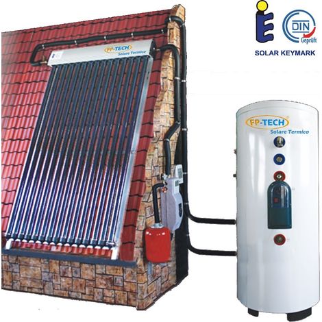 KIT PANNELLO SOLARE TERMICO 250 LT CIRCOLAZIONE FORZATA HEAT PIPE PRESSURIZZATO DOPPIA SERPENTINA