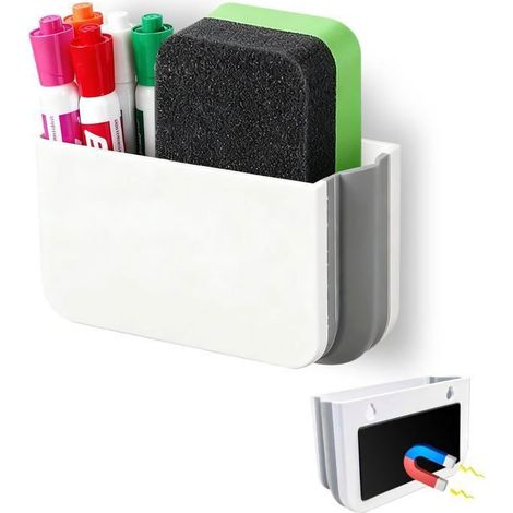 Porte-Stylos Magnétique Pliable Blanc - Boîte Aimantée pour Frigo/Tableau Blanc/Casier - Organisation Bureau et Cuisine (1/5)