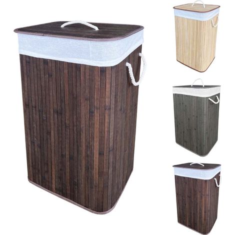 Cesto Biancheria PortaBiancheria Pieghevole In Vero Bamboo 72 Litri di Capacità Con Manici In Corda Bucato e Coperchio Panni Sporchi Rettangolare in Tre Colorazioni Marrone (1/5)