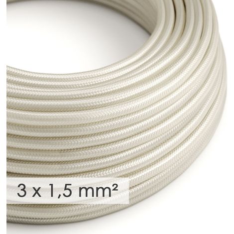 Creative-Cables Cavo elettrico in tessuto, Sezione 3x1,50, 1 m, Avorio RM00, Rotondo effetto seta