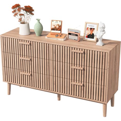 Rosahqnda Kommode Landhausstil 6 Schubladen 100x73x34 cm – Sideboard im Holzdesign mit Kippsicherung für Schlafzimmer, Wohnzimmer & Flur