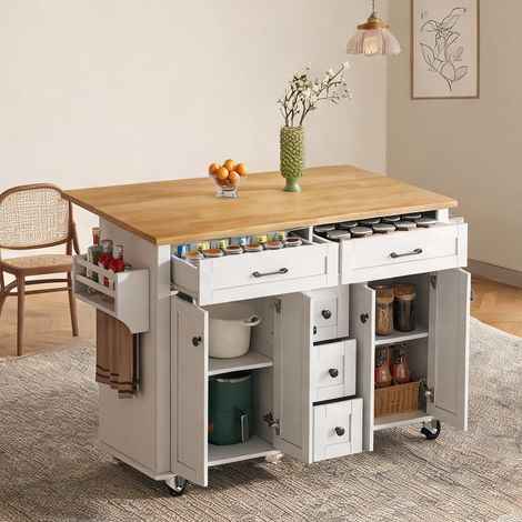 Îlot de cuisine mobile avec plan de travail extensible en MDF (1/5)