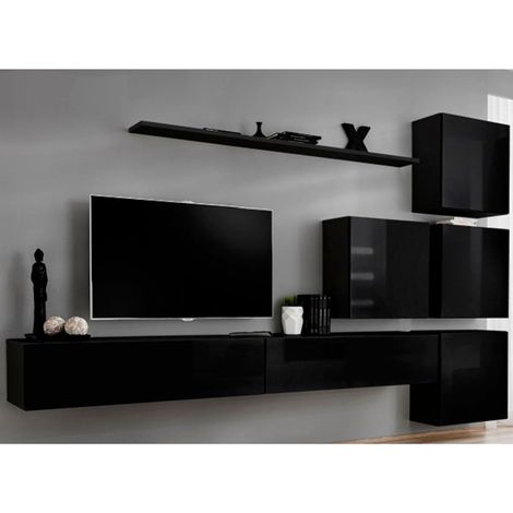 Meuble TV Mural Design "Switch IX" 310cm Noir (1/5)