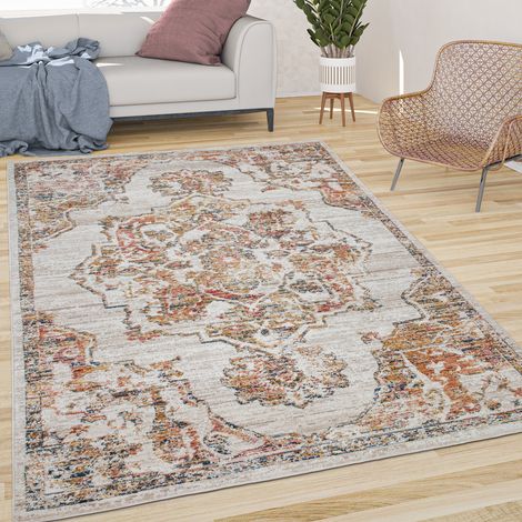 Paco Home Teppich Wohnzimmer Kurzflor Vintage Pastell Orient Muster Mit Bordüre Creme Beige 60x100 cm