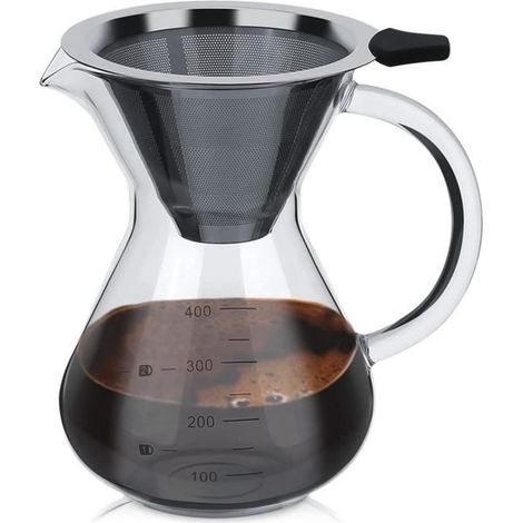 Pour-Over-Kaffeebereiter, Handbrüh-Kaffeebereiter aus hochwertigem Borosilikatglas, mit Waage und Filter, für Kaffee und Tee (400 ml) (1/4)
