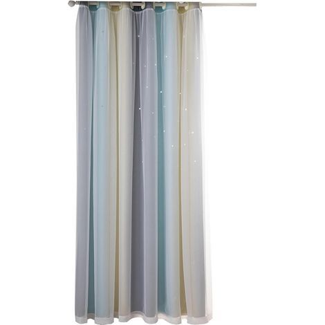 Rideaux Occultants étoiles Colorées, Design Double Couche pour Chambre de Filles, Salon, Rideaux de Fenêtre en Tissu Polyester Isolant (Beige 53" L x 63" L) (1/2)