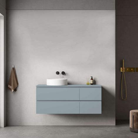 Mobile bagno sospeso reversibile 120 cm Blu Avio per Lavabo d'appoggio Senza Specchio - Fiji Paint Top (1/4)