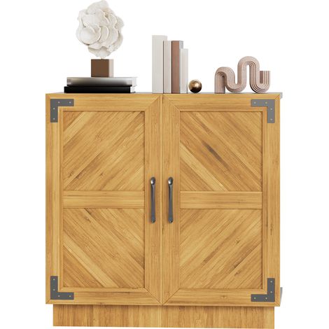 Buffet Moderne 80cm Grande Capacité, Portes, Étagères Réglables Chêne Noir (1/5)