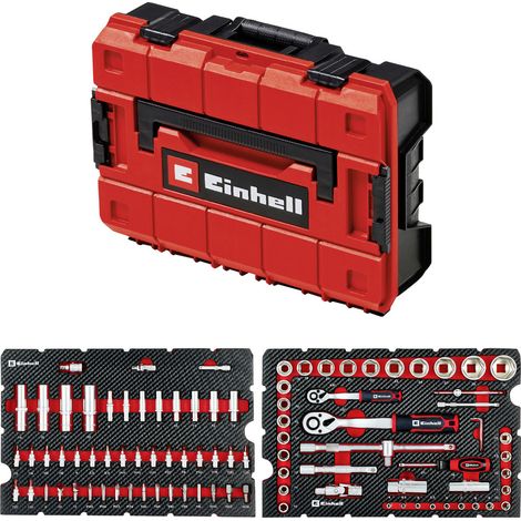 Original Einhell E-Case 92-tlg. Werkzeugkoffer Werkstatt (Werkstattausstattung, KFZ-Stecknüsse, Bit-Zubehör, Stecknuss-Set, Umschaltknarren, Sechskant-Stiftschlüssel, Systemkoffer) (1/5)