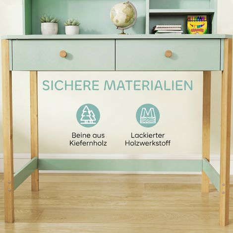 Bureau enfant étudiant avec tiroir étagère rangement pour 5-12 ans 90 x 52 x 105 cm vert (1/5)