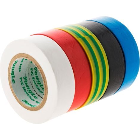 5 Rubans Adhésifs Électriques PVC de Marque Yongle en Couleurs : Blanc, Rouge, Noir, Bleu, Vert-Jaune – Conçu pour l’Isolation, la Protection et la Réparation Électrique,16mm x 10m (1/2)
