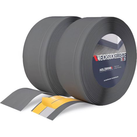 HOLZBRINK Weichsockelleiste selbstklebend PVC 70x20mm, 10 m Winkelleiste selbstklebend für Kantenschutz Sockelleiste Ecken PVC Farbe: Graphitgrau