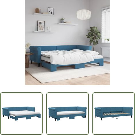 vidaXL Sofa-Bett - Tagesbett Ausziehbar mit Matratzen Blau 90x200 cm Samt (1/5)