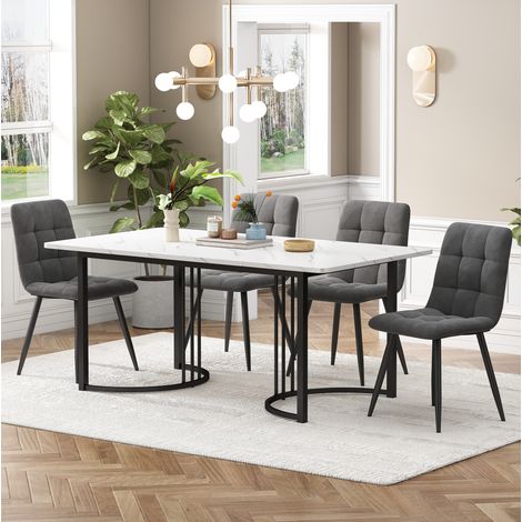 Esstisch Set 140x80 cm mit 4 Stühlen MDF Weiß OKMYHOME (1/5)