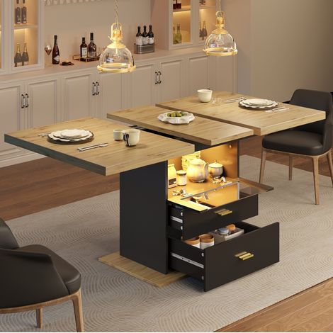 Tavolo da pranzo in MDF e metallo 110/140 x 80 x 75 cm effetto legno allungabile con LED (1/5)