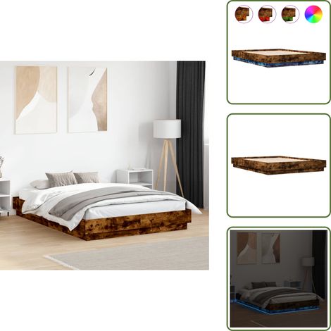 Bettgestell mit LED Räuchereiche 120x190 cm - Holzbettfassungen - Bettrahmen - Lattenrost - Schlafzimmermöbel - LED Beleuchtung (1/5)
