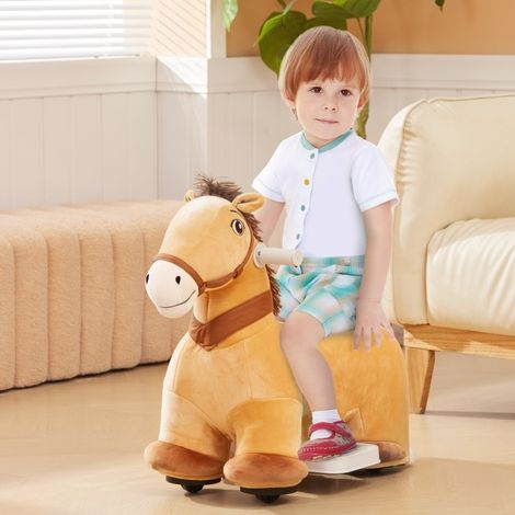 CHICFURN Poni eléctrico infantil 69 x 34 x 53 cm, 6 V, marrón, con música, 1,5-3 años (1/5)