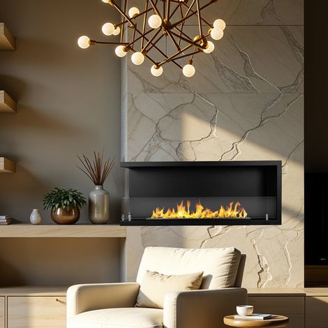 Bioethanol Kamin Lonigo, Kapazität 1,25 l, Heizfläche 30 m², Leistung (kW) 3, 120x22x45h cm Schwarz (1/5)