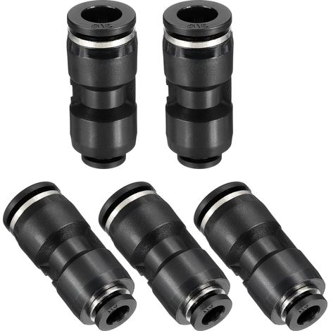 5Pcs Push Fittings To Connect Reduction 3/8" Tube OD x 1/4" Tube OD Pneumatic Connector Quick Straight For Air Gas Oil Water Pipe Line, Black (1/5)