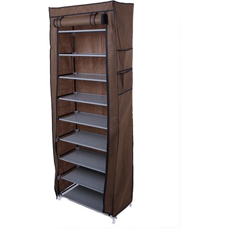 Modisches, platzsparendes Schuhregal aus Vliesstoff mit 9 Gittern, Kaffeebraun (1/5)