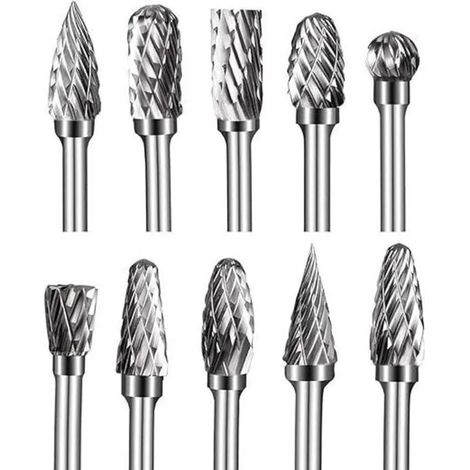 10 fraises rotatives en carbure de tungstène pour la gravure sur métal et bois, le polissage et l'utilisation avec Dremel. (1/5)