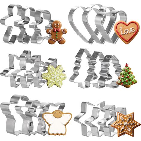 Set of 18 mini Christmas cookie cutters in stainless steel, Christmas tree, gingerbread man, snowflake, star, for baking (1/5)