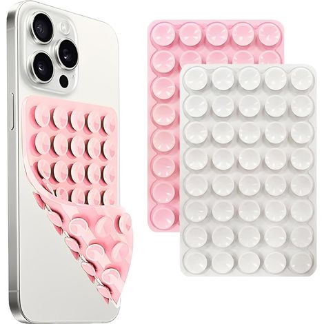 Ventosa in silicone bifacciale da 2 pezzi – Telefono adesivo, cavi e oggetti luminosi riutilizzabili Fissazione discreta e senza tracce Bianco e rosa (1/5)
