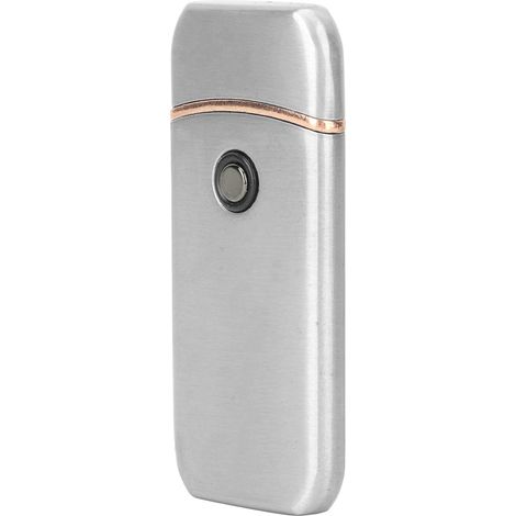 Briquet électronique coupe-vent avec bouton de chargement USB double face et finition argentée brossée (1/5)