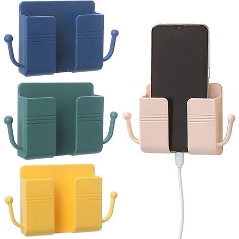 4-teiliges Wand-Organizer-Set, Wandaufbewahrungsbox für Fernbedienung, mit 2 Haken, 4 Farben (1/3)