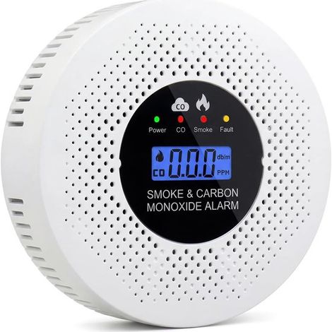 Detector de humo y monóxido de carbono 2 en 1, funciona con pilas, con luz de advertencia y pantalla digital. Pilas no incluidas. (1/5)