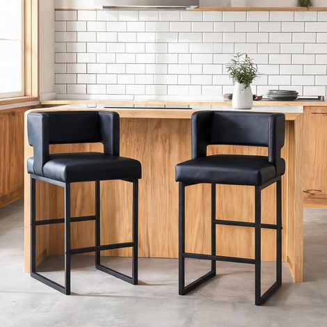 Lot de 2 tabourets de bar scandinaves en métal et simili cuir (1/5)