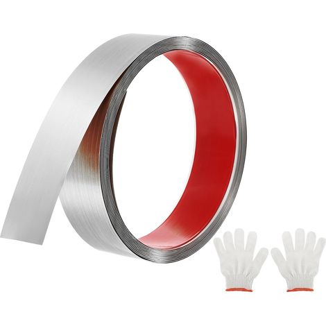 Moulures Décoratives Autocollantes en Acier Inoxydable, 5m X 4cm Argenté Garniture de Moulure Murale Autocollante avec Finition Brossée avec des Sacs et des Gants pour Mur, Sol (1/5)