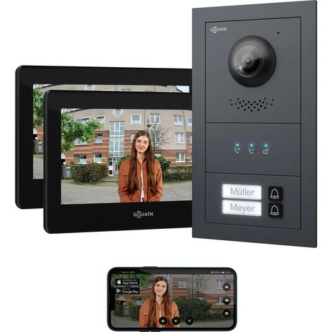 GOLIATH Basic 2-Draht BUS Türsprechanlage  FullHD  App  150°  2 Fam  Anthrazit/Schwarz  Unterputz