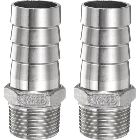 2pcs Raccord Tuyau Cannelé, Inox 1"x3/4", Connecteur Fileté Mâle, Pour Eau Gaz Carburant (1/5)
