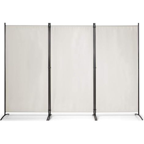 COSTWAY Biombo de 3 Piezas 260 x 183 cm/Separador Divisor con Almohadilla de Pie Ajustable Pantalla de Privacidad Beige
