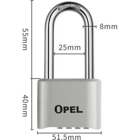 Cadenas Code 4 Chiffres, 52mm Cadenas Extérieur Etanche, Robuste et Antivol, 8mm Loquet Cadenas à CombinaisonGris, faisceau long 50mm