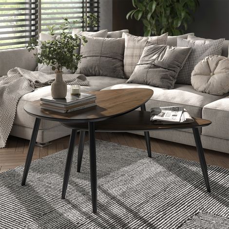 Couchtisch-Set Veyo, Walnuss/Schwarz, 98 x 60 cm Set, 2 Teile, Vicco