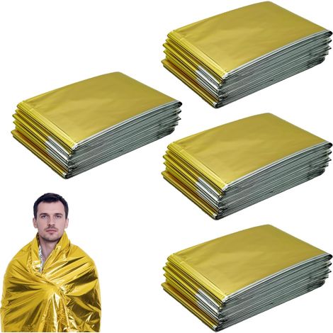 4 couvertures de survie extra-larges, couvertures de secours, 210 x 160 cm, couvertures de survie pour le marathon, les activités de plein air, la randonnée, la survie ou les premiers secours (1/5)