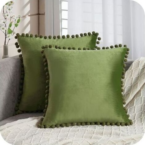 Lot de 2 Housse Coussin Decoration Salon Noël Moderne pour Coussin Canape et Fauteuil De Bureau Carré en Velours Doux de Double Face( 45x45,Vert Olive ) (1/4)